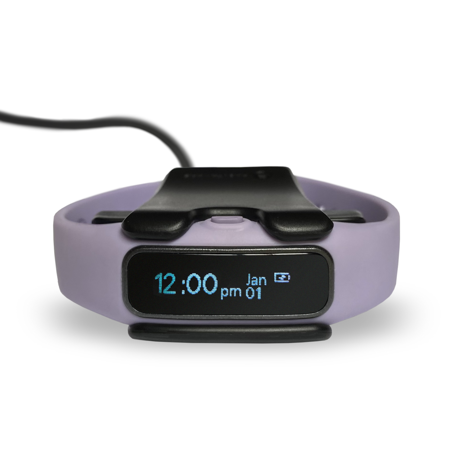 A purple Extra Charging Base: Keen2 with a clock on it.