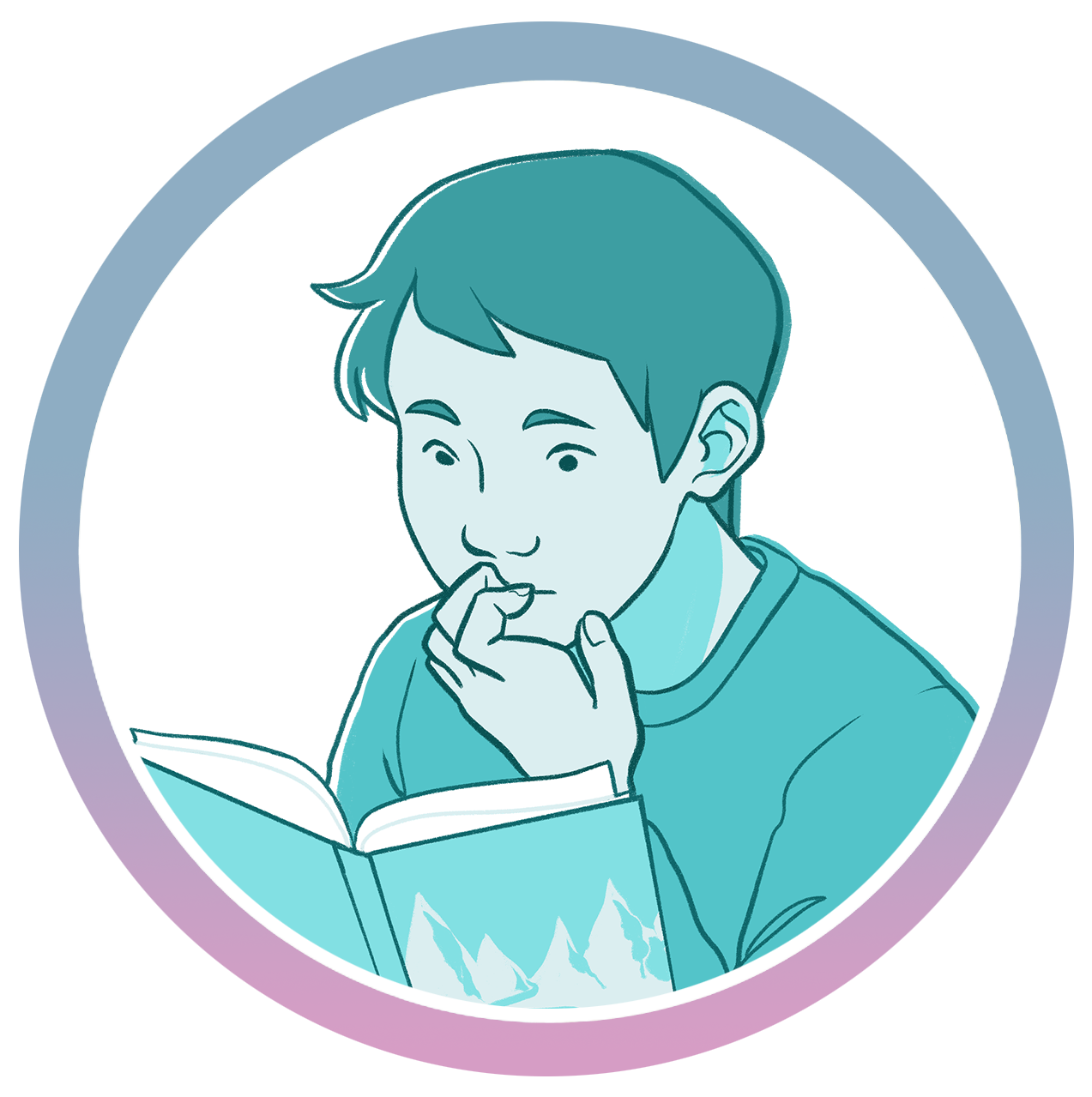 An illustration of a boy reading a book.