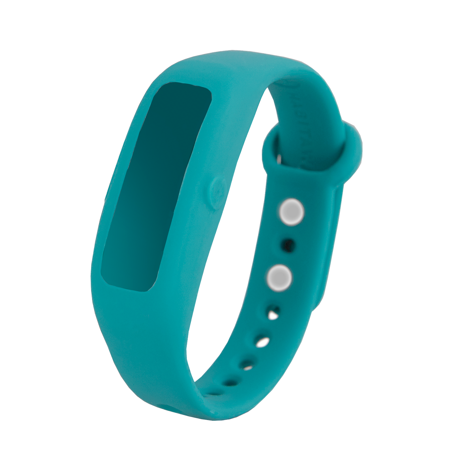 A Sporty Keen - Teal Strap fitness tracker with a button on the side.