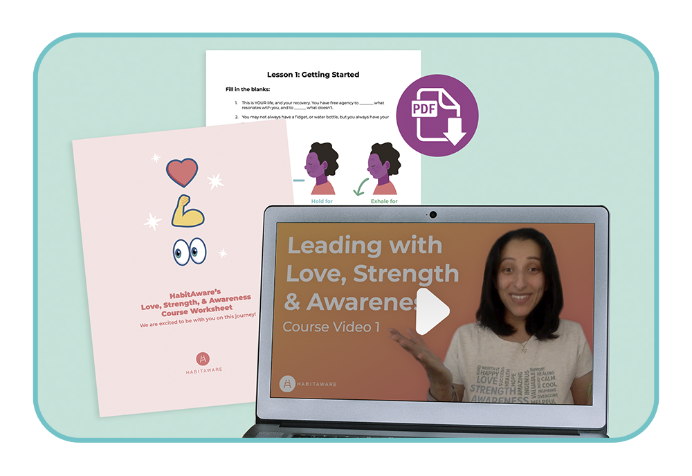 A laptop with the words leading with love strength and awareness.