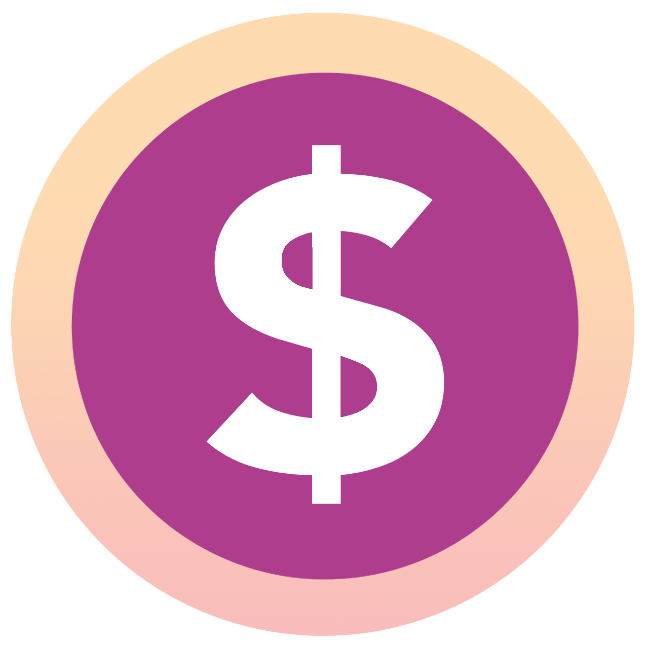 A dollar sign icon in a purple and orange square.