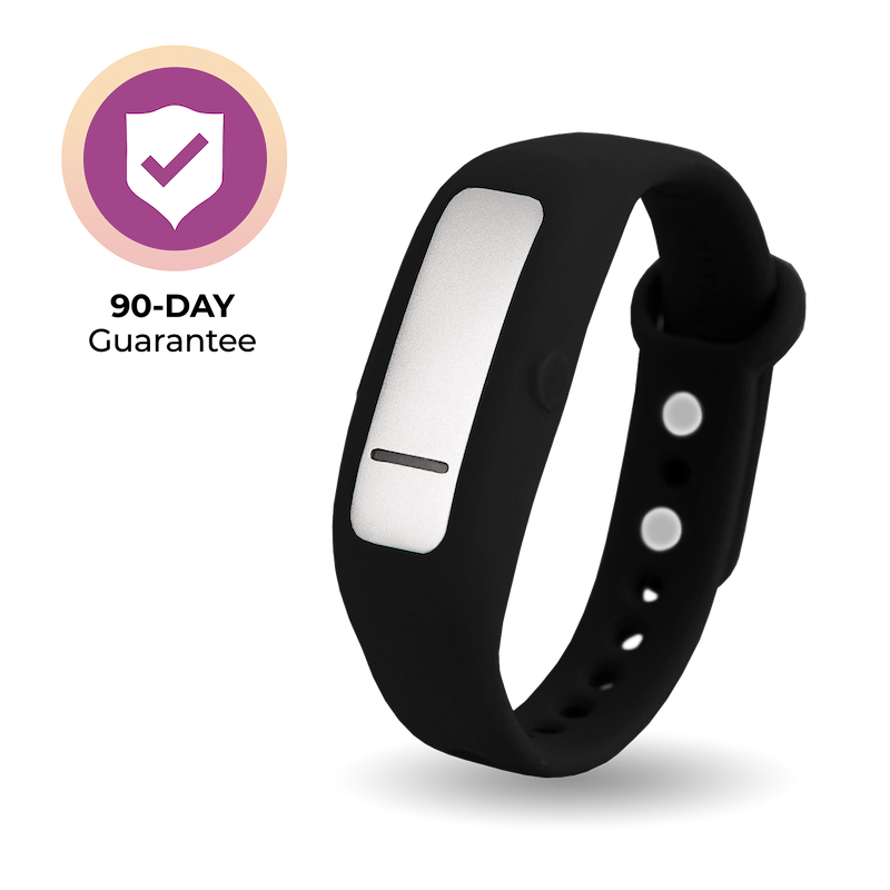 A Sporty Keen - Black wristband with a white arrow and a check mark on it.