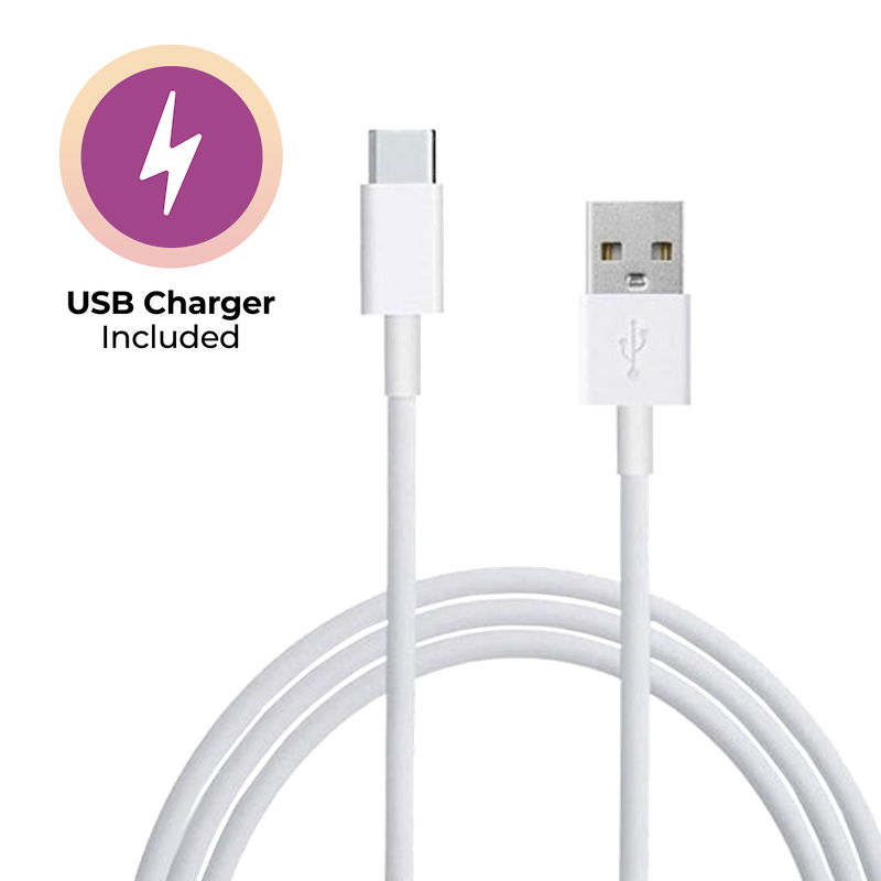 A white Sporty Keen - Black cable with a lightning bolt on it.
