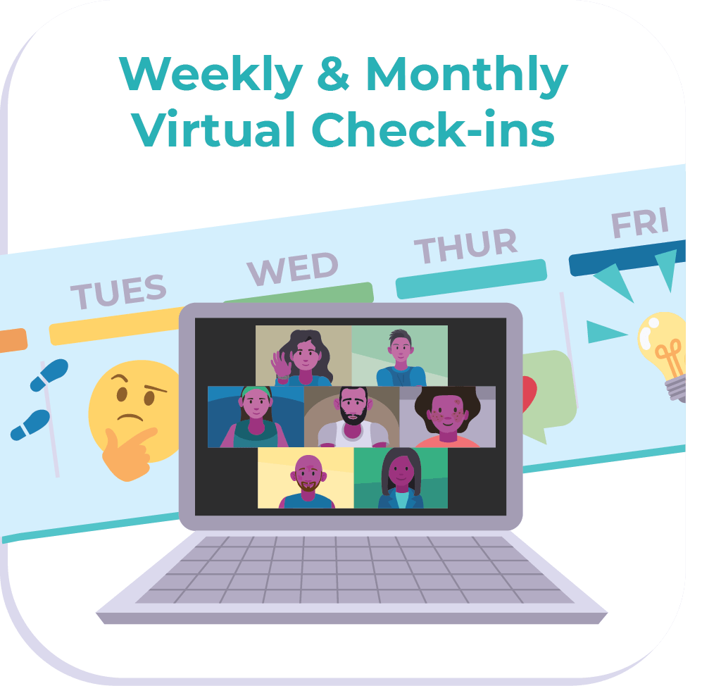 Weekly & monthly virtual check-ins.