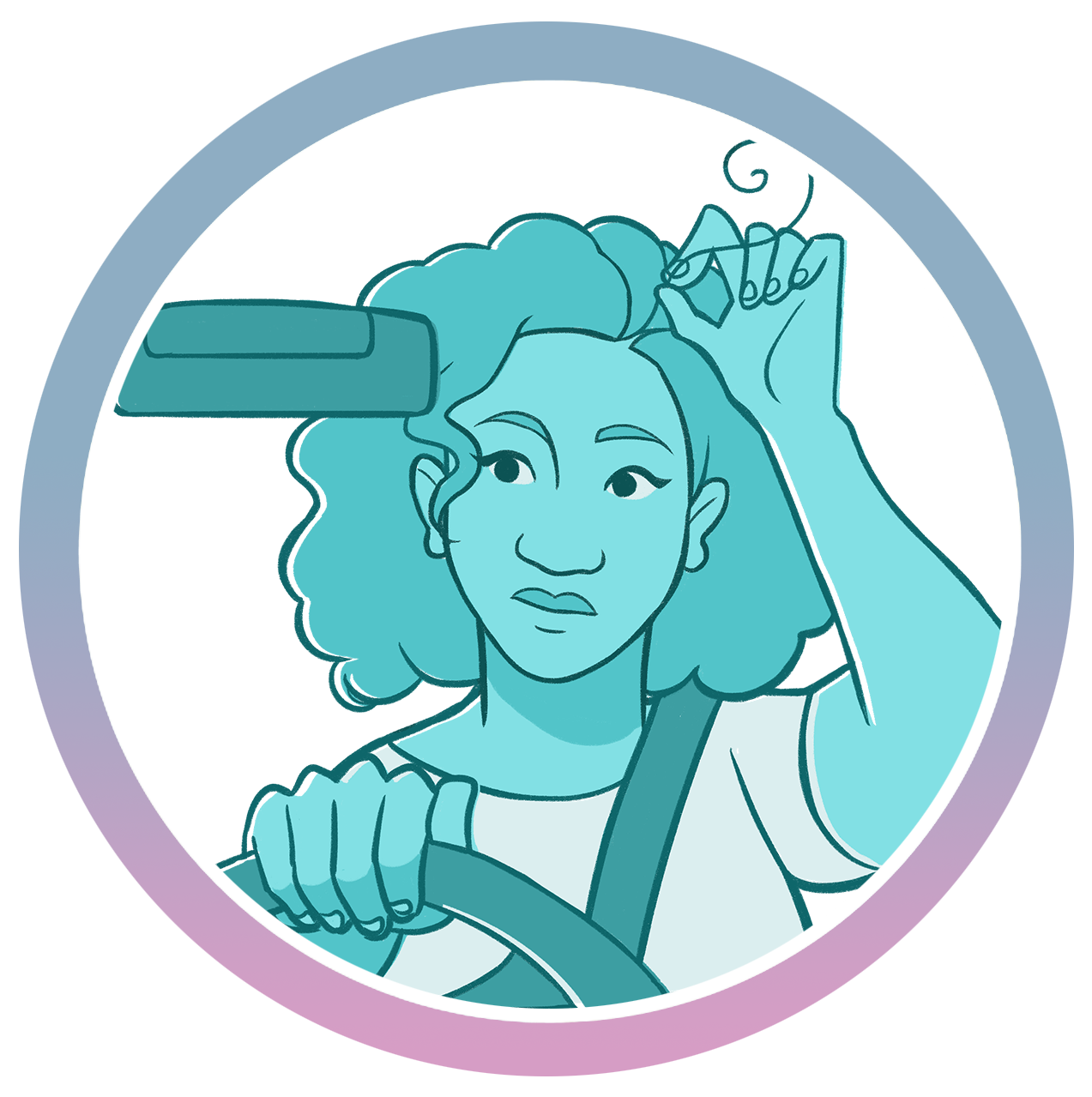 An illustration of a woman driving a car.