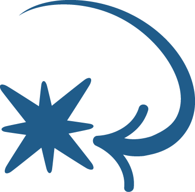 A blue logo with a star in the middle.