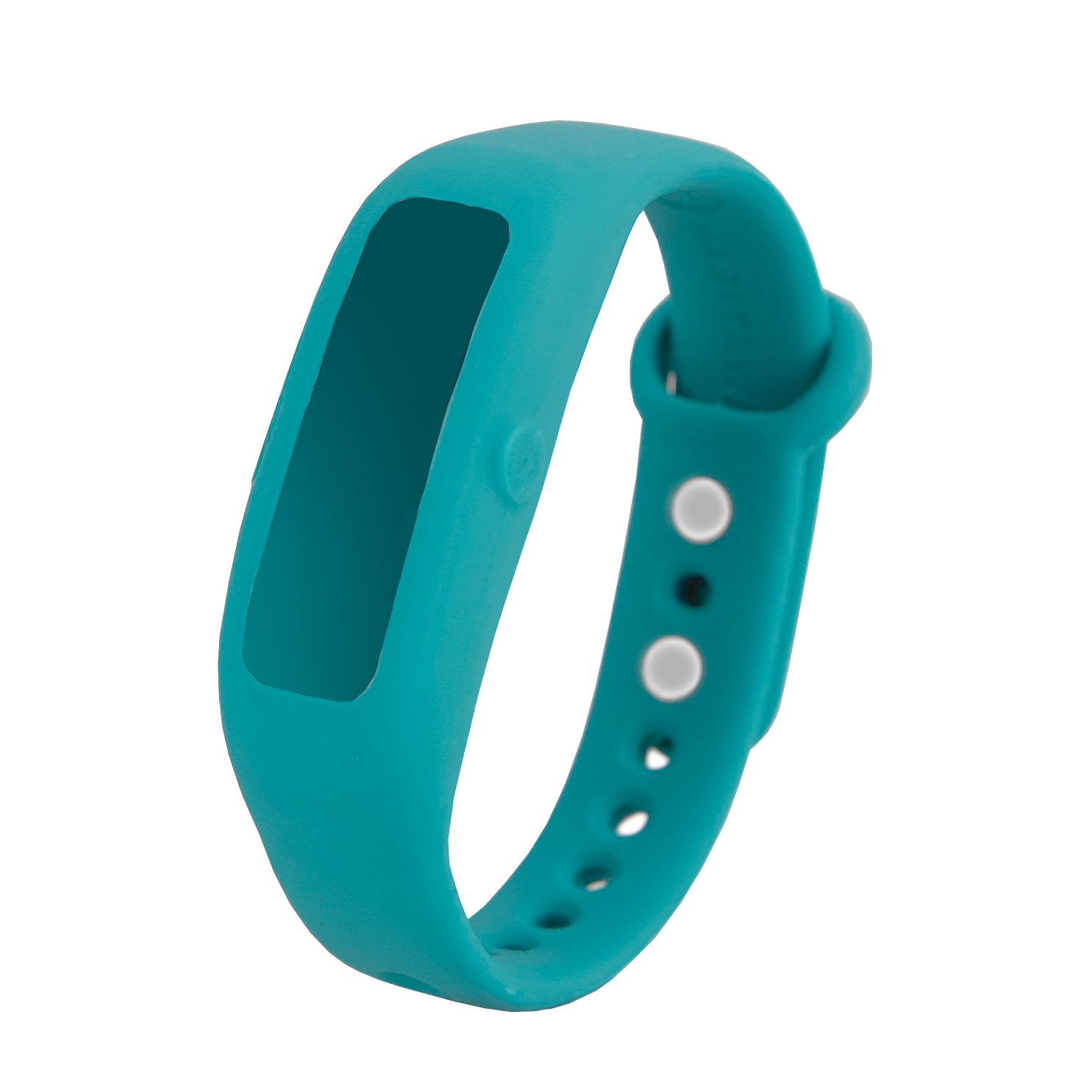 A Sporty Keen - Teal Strap fitness tracker with a button on the side.
